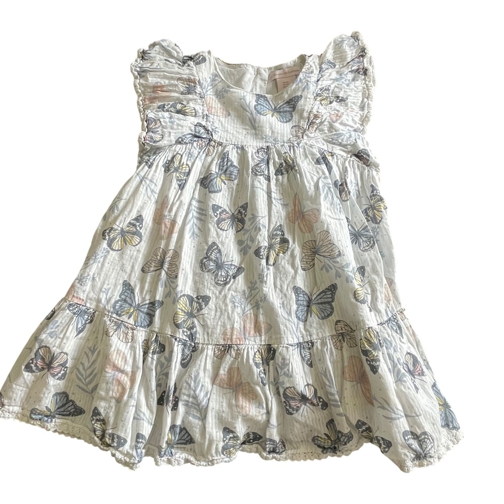 Catherine Malandrino Girls‎ 4T White Butterfly Print Cotton Gauze Tiered Dress